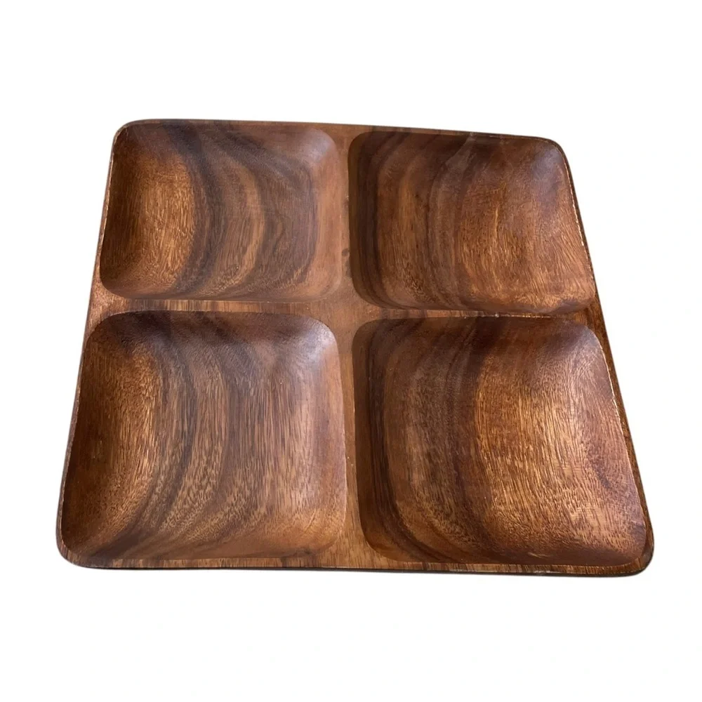 MOUNTAIN WOODS 4 Compartment Section Square Acacia Wood Snack Serving Tray Brown